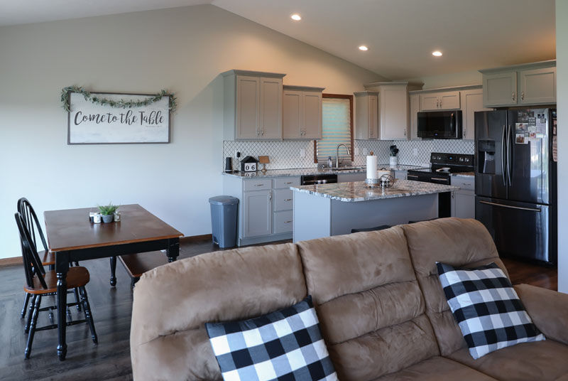 Couch and Kitchen